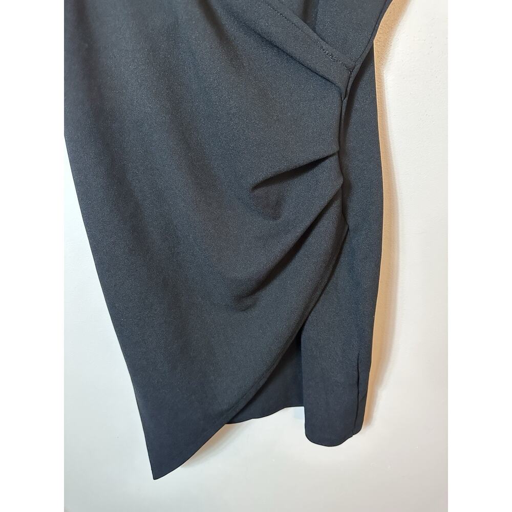 Black Faux Wrap Mini Slip Dress XL Y2K 90s Strappy Bodycon Cami Club Draped LBD - Picture 7 of 9